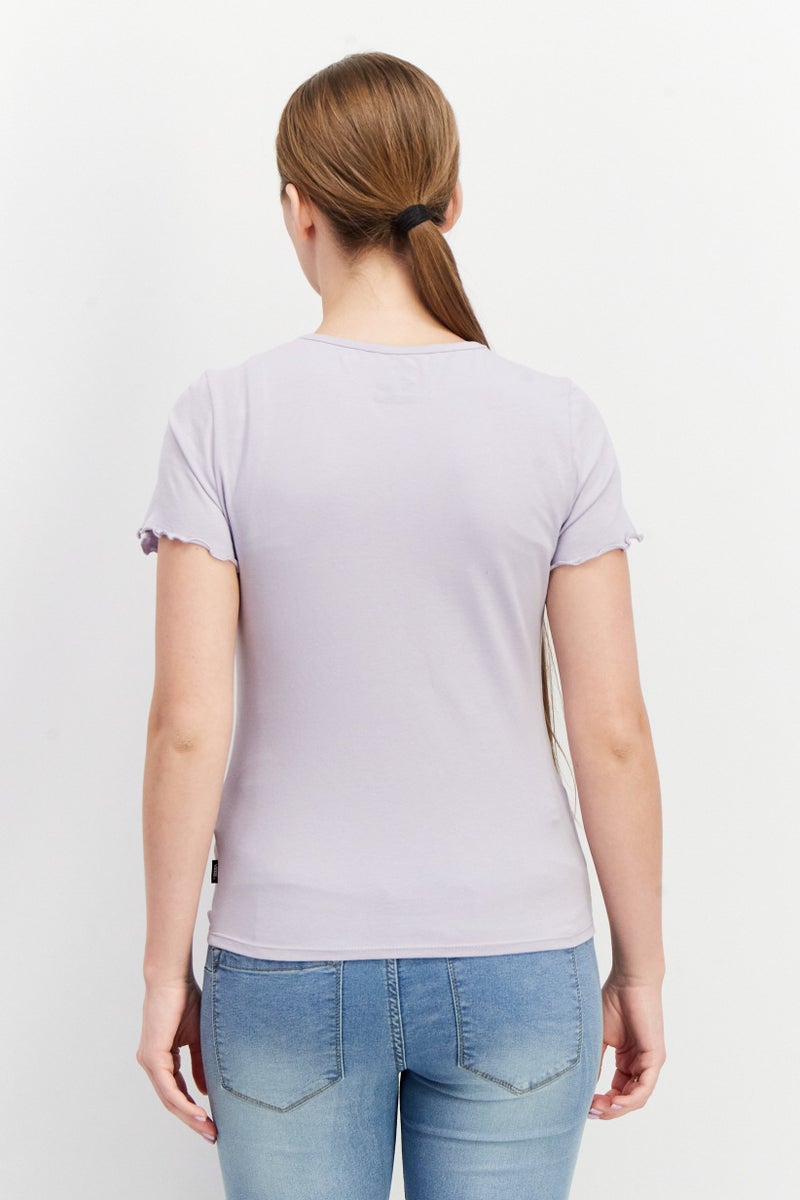 Women Crew Neck Short Sleeve Graphic Top, Lavender