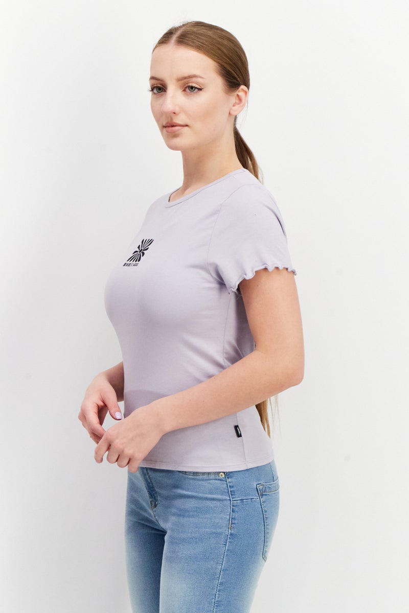 Women Crew Neck Short Sleeve Graphic Top, Lavender