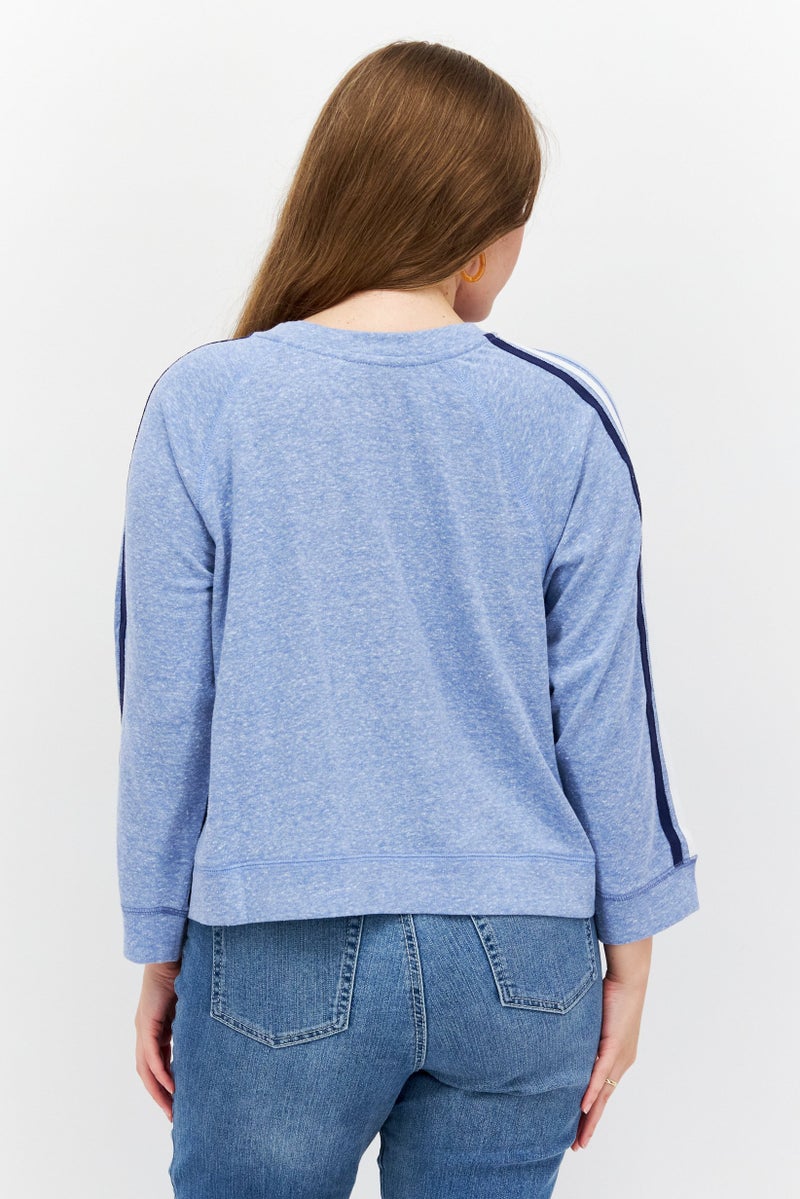 Women Crew Neck Long Sleeve Stripe Top, Blue Combo