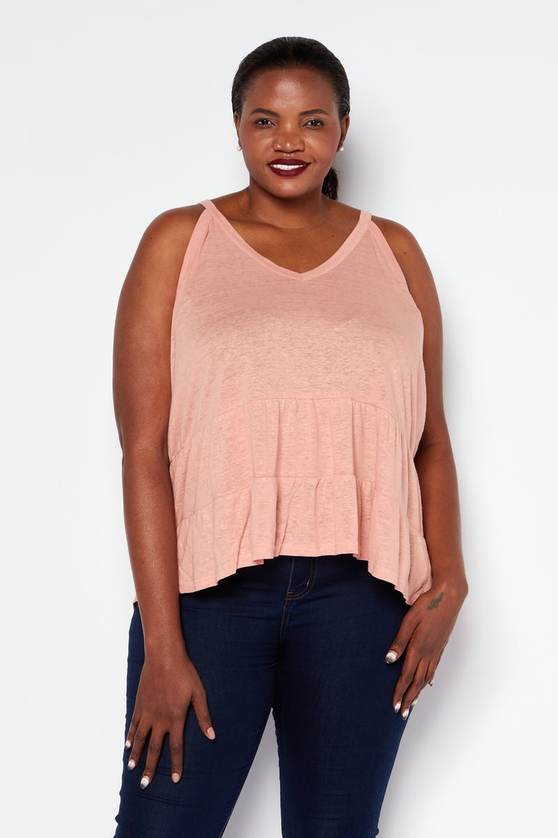 Women V Neck Sleeveless Plain Top, Rose