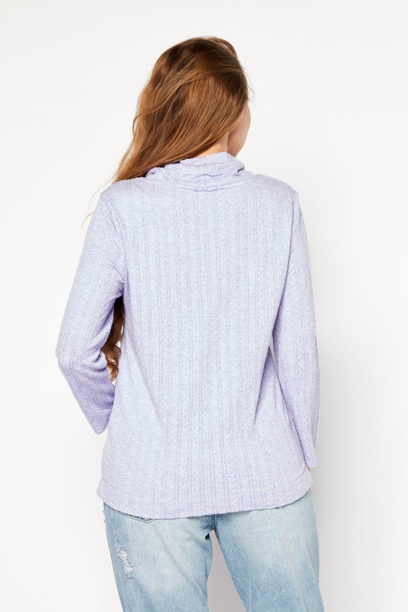 Women Mock Neck 3/4 Sleeve Solid Top, Lavender