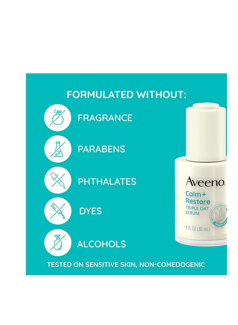 Aveeno Calm + Restore Triple Oat Hydrating Face Serum for Sensitive Skin, Gentle, Lightweight Facial Serum Instantly Smooths Skin, Fast-Absorbing, Hypoallergenic & Fragrance-Free, 1 fl. oz