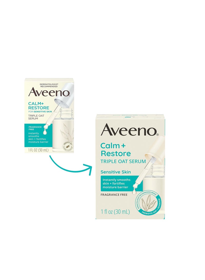 Aveeno Calm + Restore Triple Oat Hydrating Face Serum for Sensitive Skin, Gentle, Lightweight Facial Serum Instantly Smooths Skin, Fast-Absorbing, Hypoallergenic & Fragrance-Free, 1 fl. oz