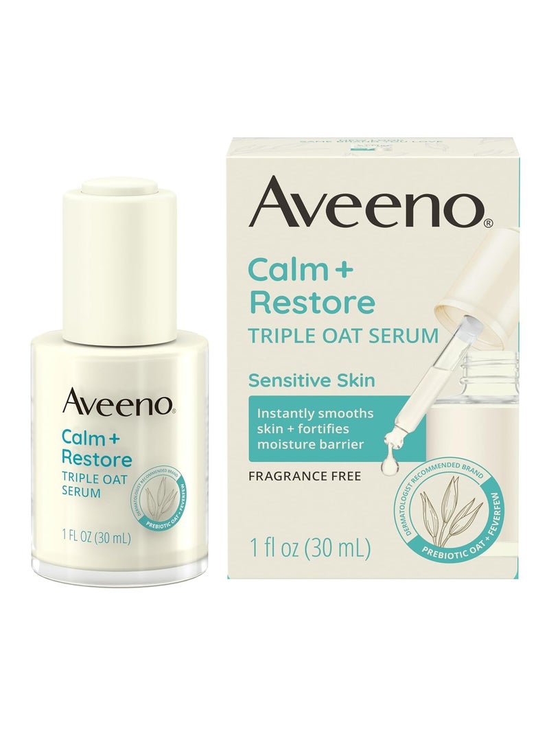 Aveeno Calm + Restore Triple Oat Hydrating Face Serum for Sensitive Skin, Gentle, Lightweight Facial Serum Instantly Smooths Skin, Fast-Absorbing, Hypoallergenic & Fragrance-Free, 1 fl. oz