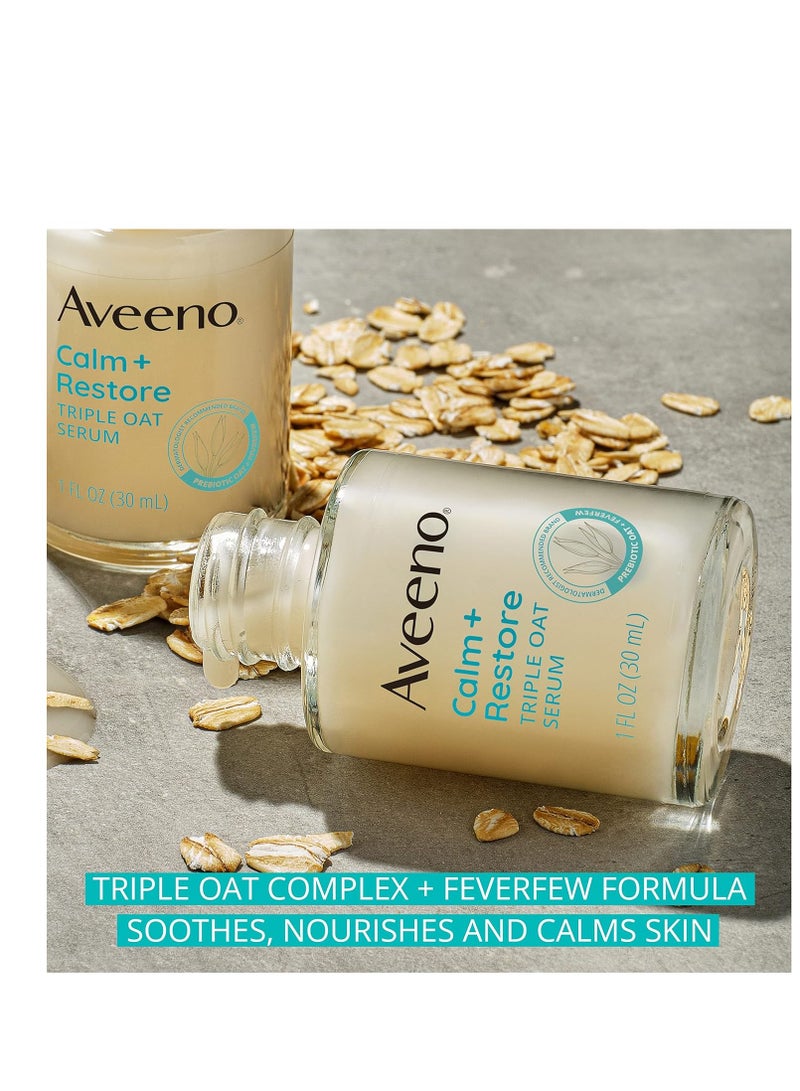 Aveeno Calm + Restore Triple Oat Hydrating Face Serum for Sensitive Skin, Gentle, Lightweight Facial Serum Instantly Smooths Skin, Fast-Absorbing, Hypoallergenic & Fragrance-Free, 1 fl. oz