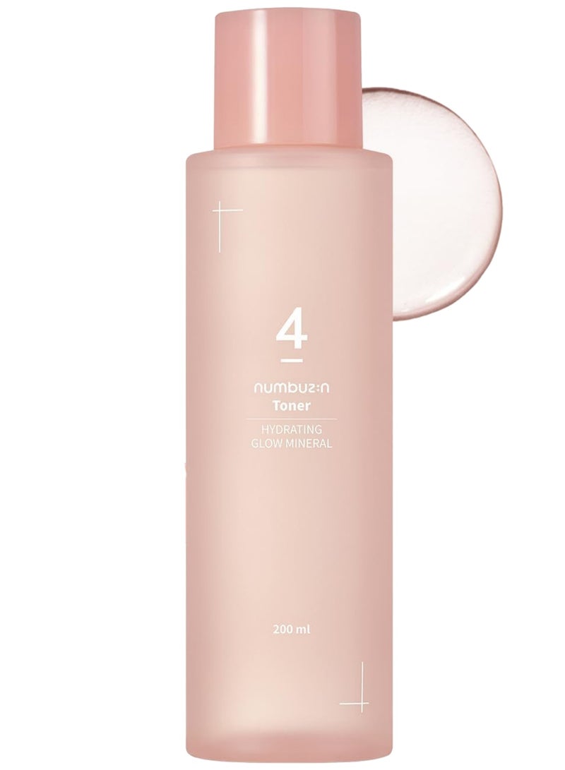 Numbuzin No.4 Hydrating Glow Mineral Toner - Enriched with Thermal Water and Hyaluronic Acid for Ultimate Hydration and Radiance, Enhances Makeup Longevity, 200ml