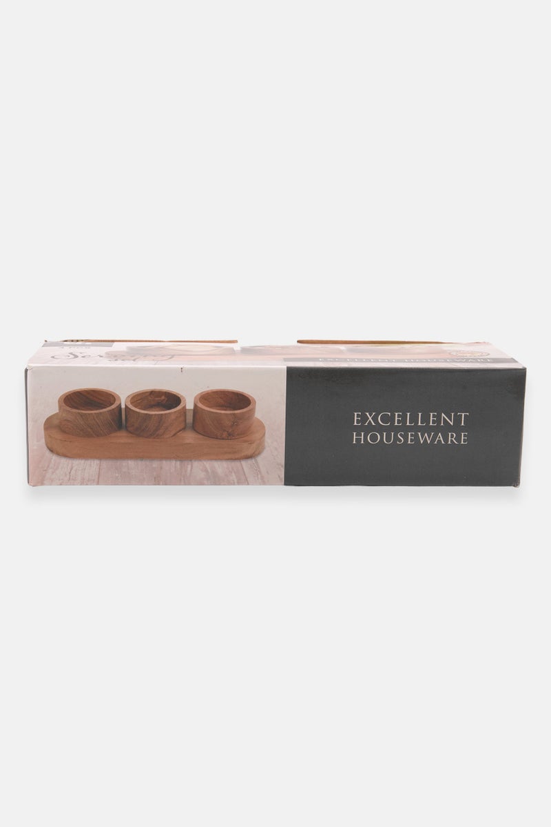 4 Pieces Wooden Serving Set, Tan