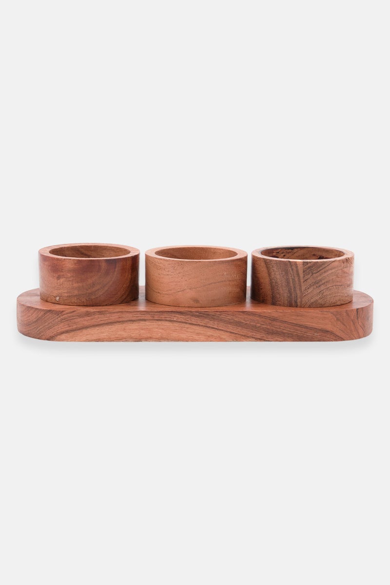 4 Pieces Wooden Serving Set, Tan