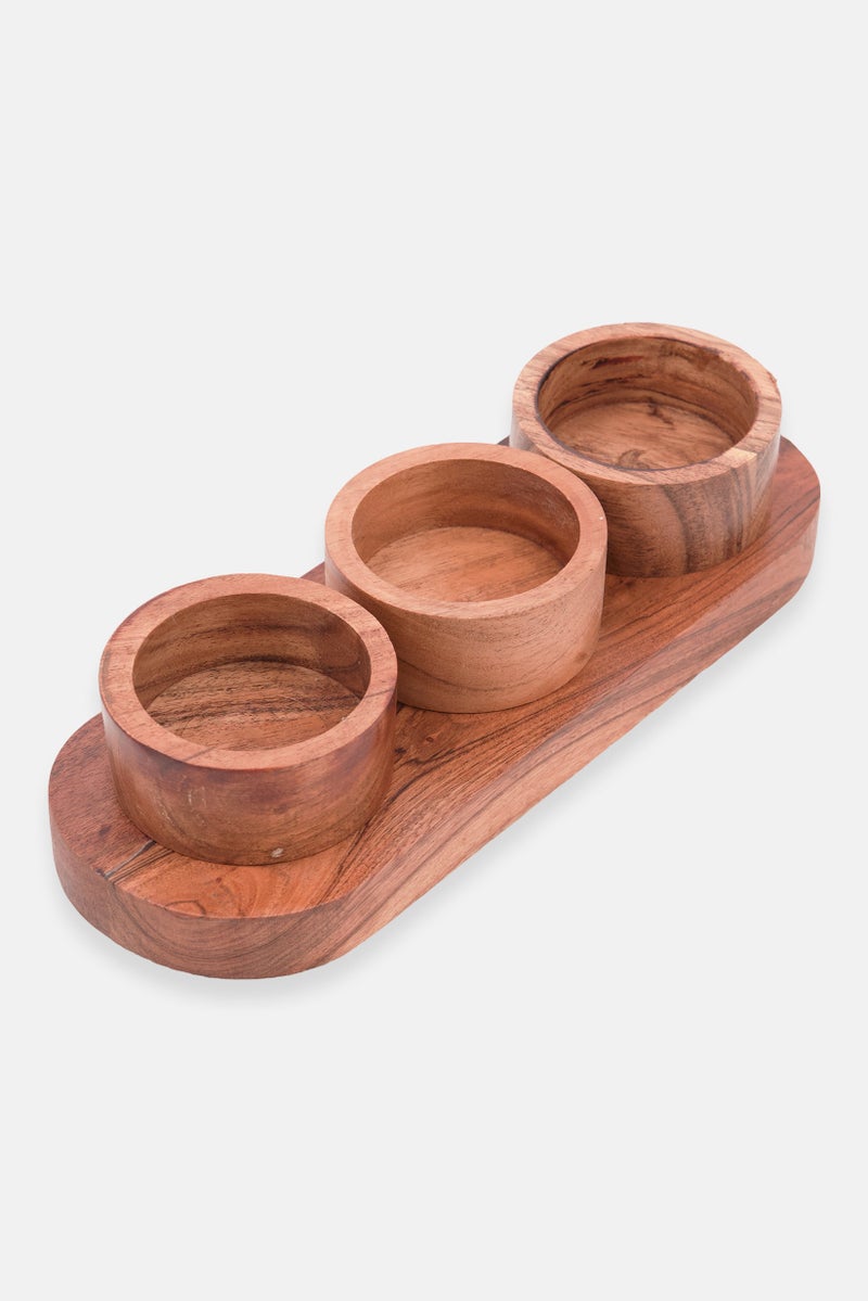 4 Pieces Wooden Serving Set, Tan