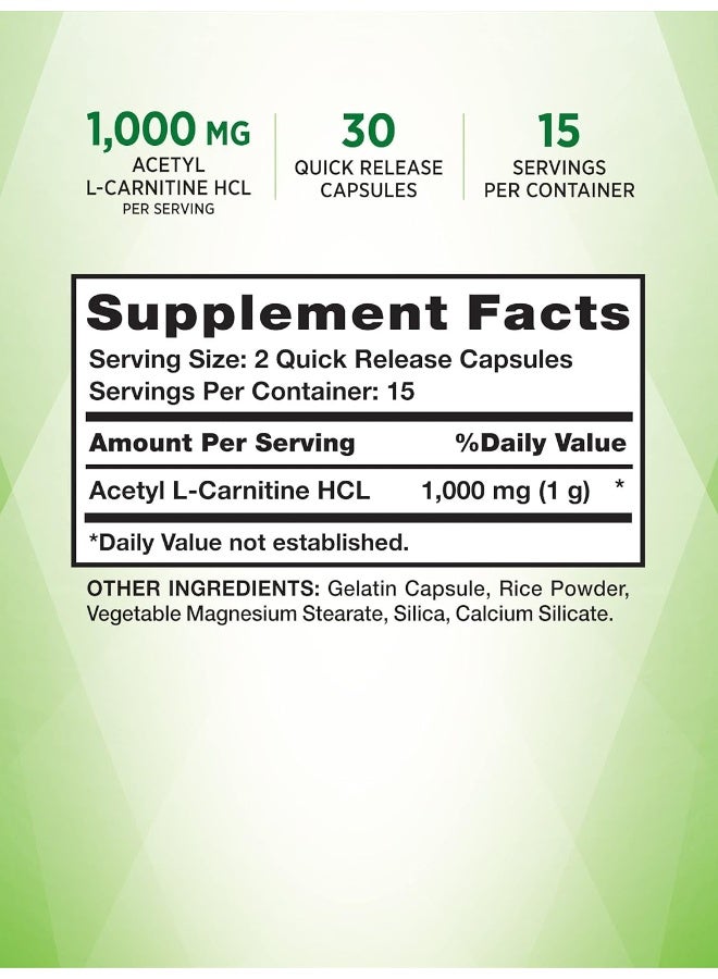 Super Strength Acetyl L-Carnitine Hcl 1000 Mg Capsules 30 Count