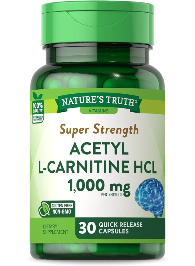 Super Strength Acetyl L-Carnitine Hcl 1000 Mg Capsules 30 Count