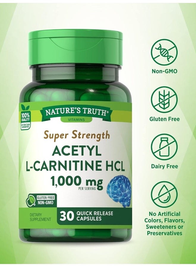 Super Strength Acetyl L-Carnitine Hcl 1000 Mg Capsules 30 Count