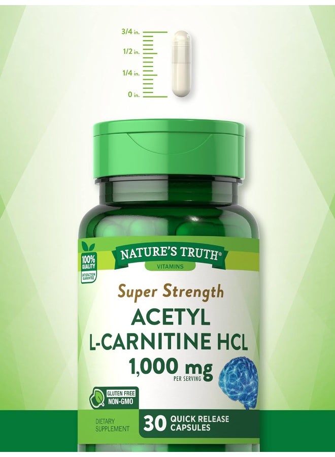 Super Strength Acetyl L-Carnitine Hcl 1000 Mg Capsules 30 Count