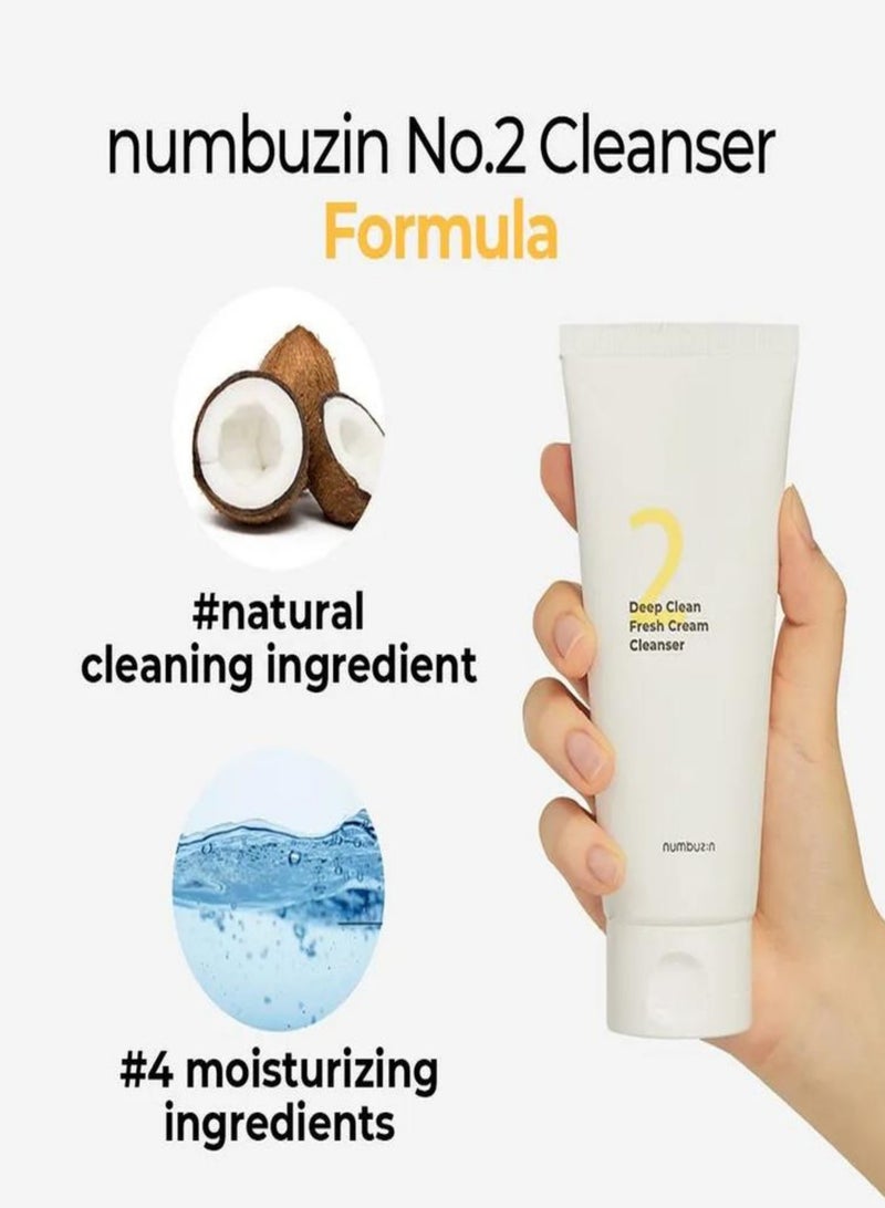 Numbuzin No.2 Deep Clean Fresh Cream Cleanser - Rich Foam Face Wash with Natural Cleansing Ingredients for Thoroughly Clean and Refreshing Skin,Korean Skincare,120ml