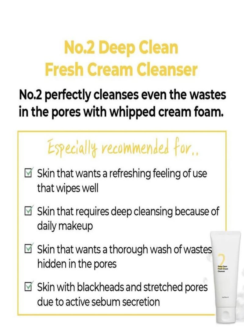 Numbuzin No.2 Deep Clean Fresh Cream Cleanser - Rich Foam Face Wash with Natural Cleansing Ingredients for Thoroughly Clean and Refreshing Skin,Korean Skincare,120ml