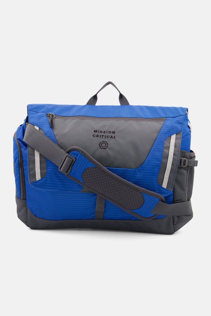 Men Adventure Embroidered Logo Business Bag 33 H x 41 L x 10 W cm, Blue/Dark Grey