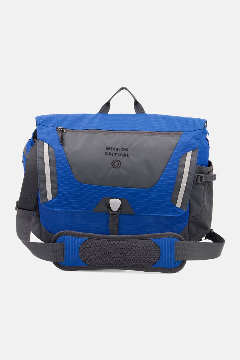 Men Adventure Embroidered Logo Business Bag 33 H x 41 L x 10 W cm, Blue/Dark Grey