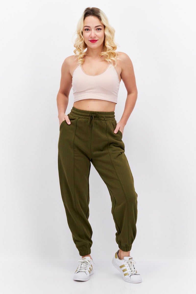 Women Regular Fit Solid Sweatpants, Olive