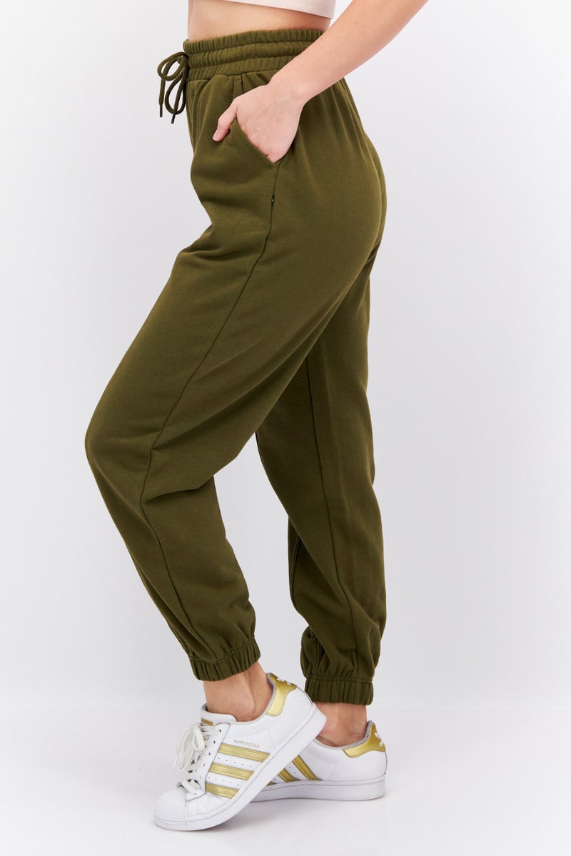 Women Regular Fit Solid Sweatpants, Olive