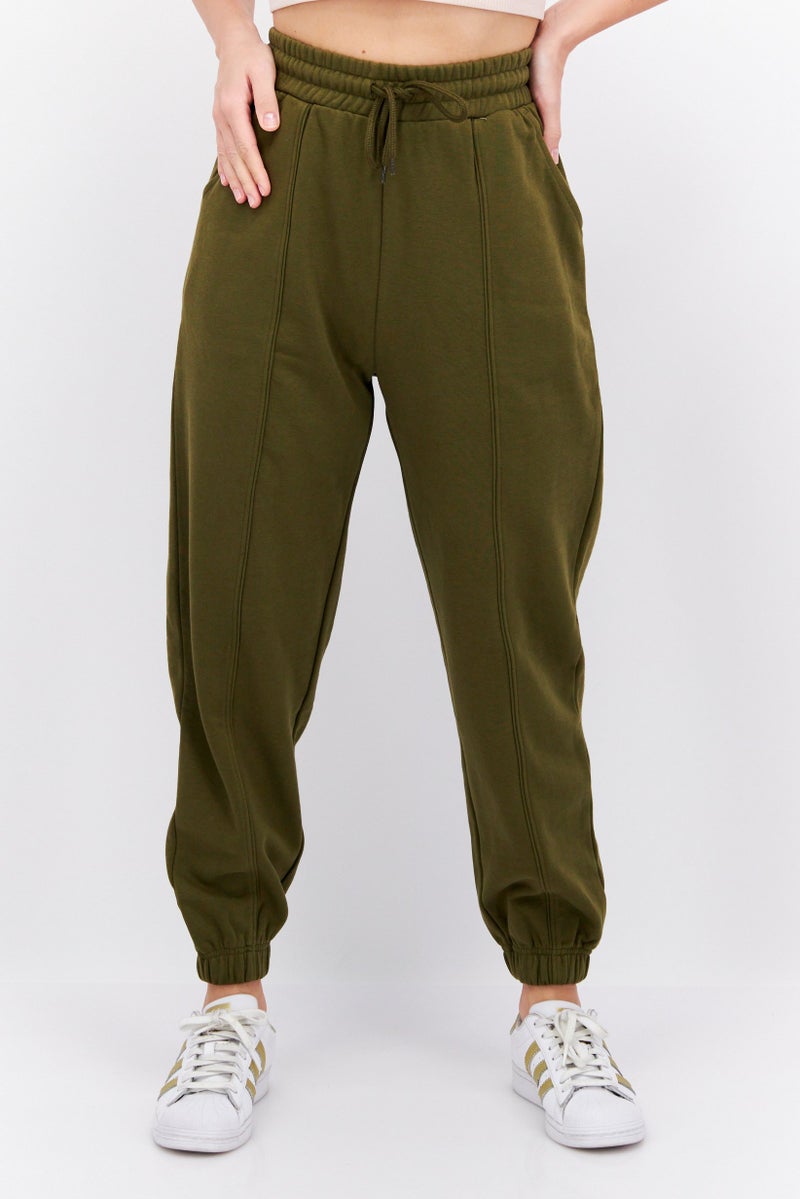 Women Regular Fit Solid Sweatpants, Olive