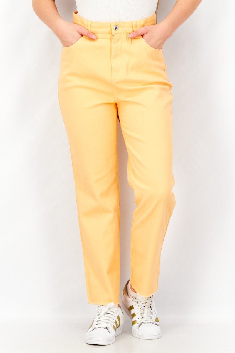 Women Regular Fit Solid Stretchable Pants, Orange