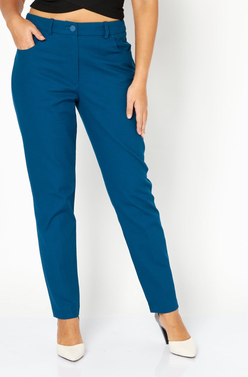 Women Textured Chino Pants, Teal Blue