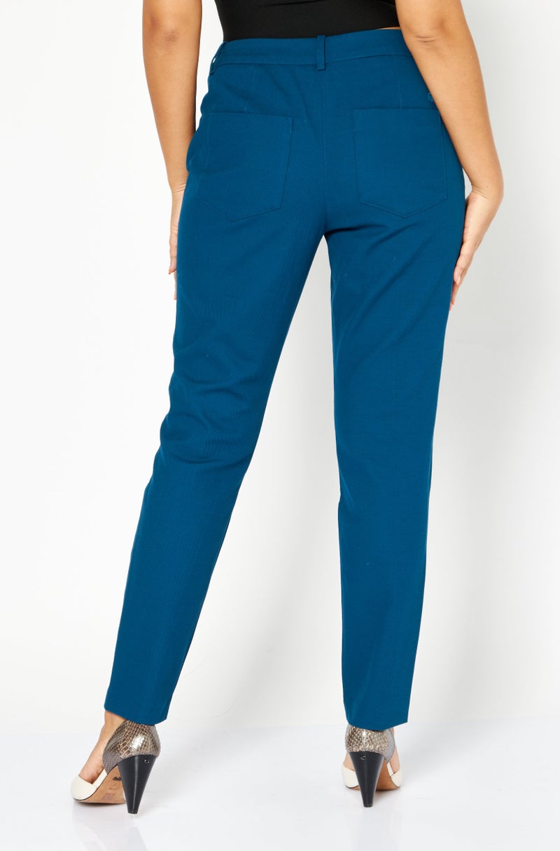 Women Textured Chino Pants, Teal Blue