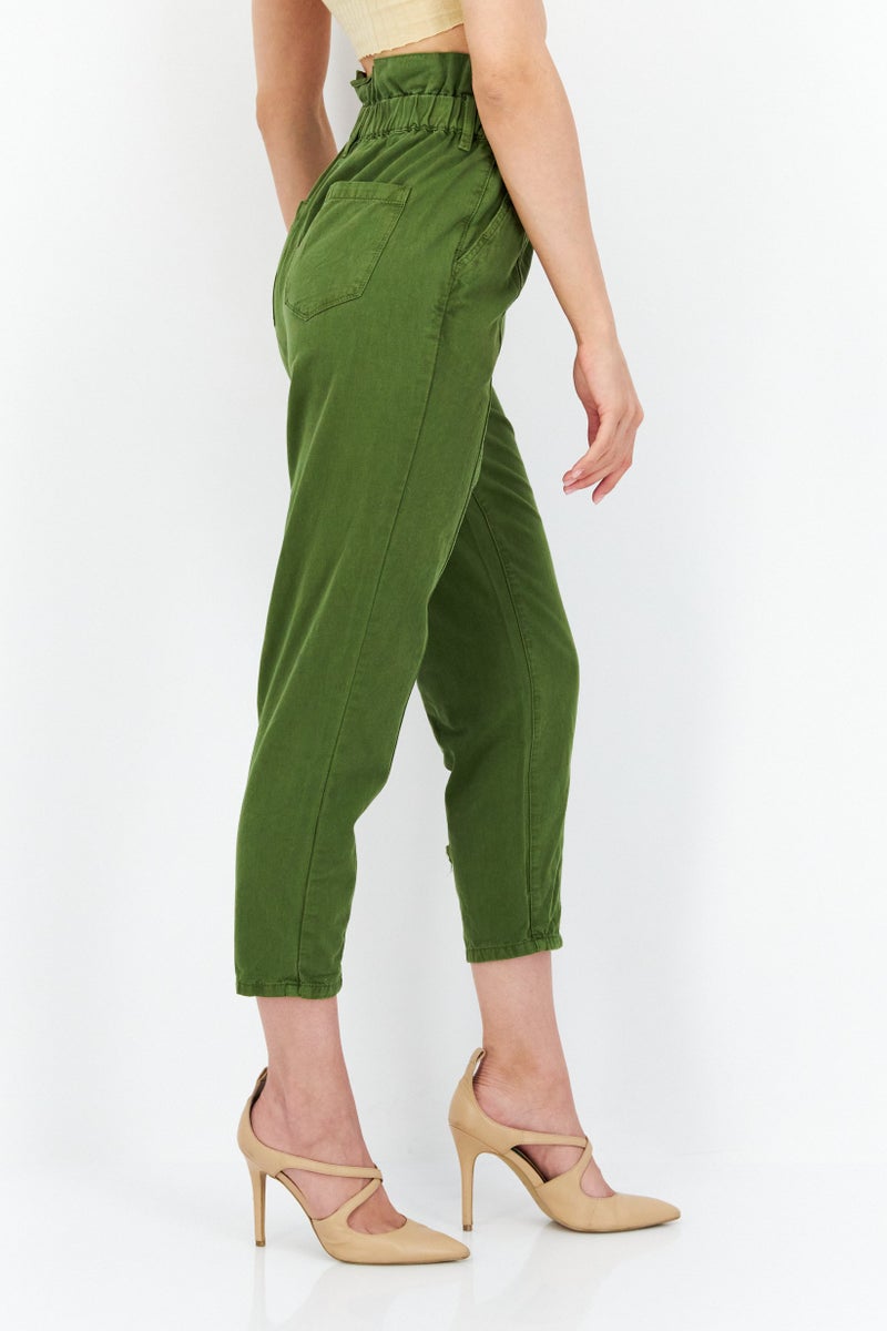 Women Regular Fit High Rise Straight Leg Trouser Pants, Olive