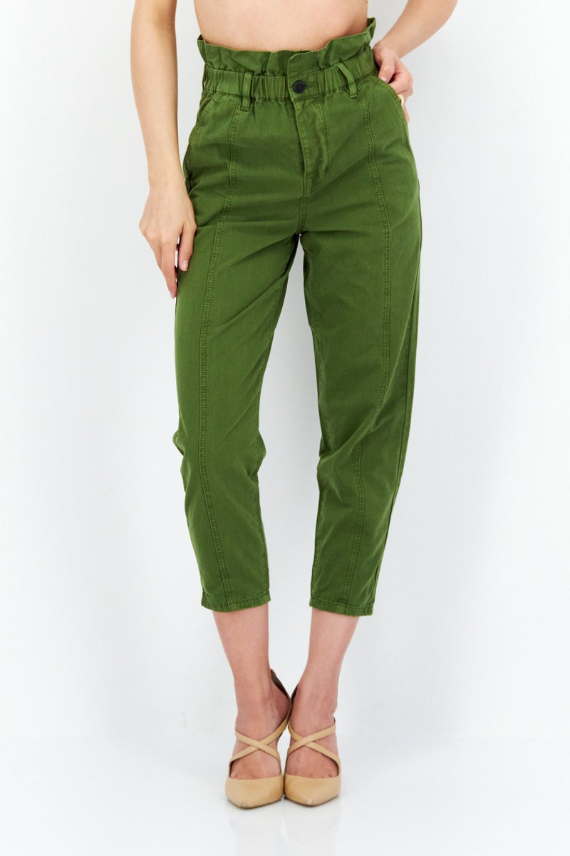 Women Regular Fit High Rise Straight Leg Trouser Pants, Olive
