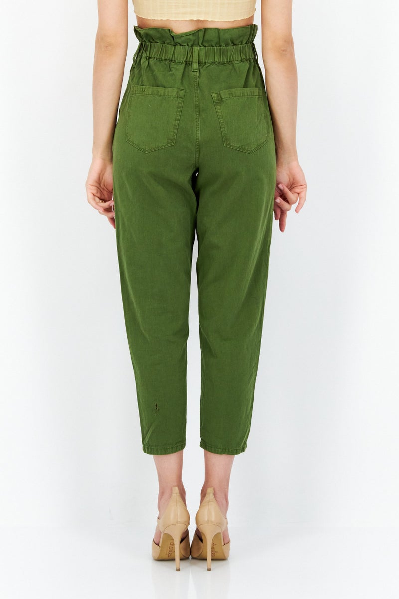 Women Regular Fit High Rise Straight Leg Trouser Pants, Olive