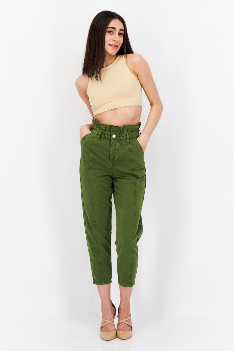 Women Regular Fit High Rise Straight Leg Trouser Pants, Olive