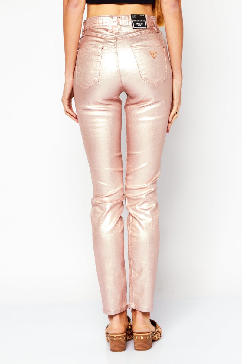 Women Metallic Skinny Fit Pants, Pink