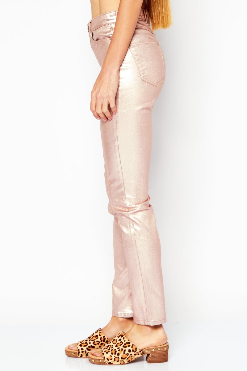 Women Metallic Skinny Fit Pants, Pink
