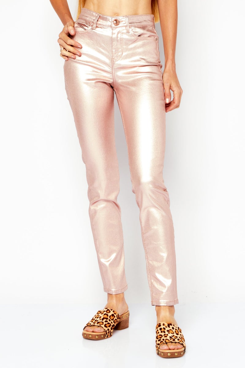 Women Metallic Skinny Fit Pants, Pink