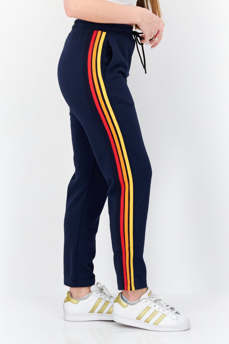 Women Drawstring Embroidered Logo Sweatpants, Navy