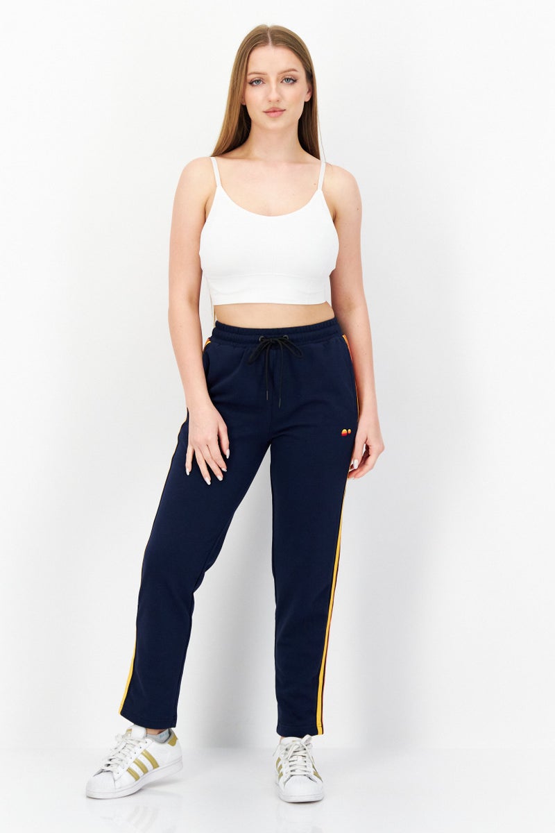 Women Drawstring Embroidered Logo Sweatpants, Navy