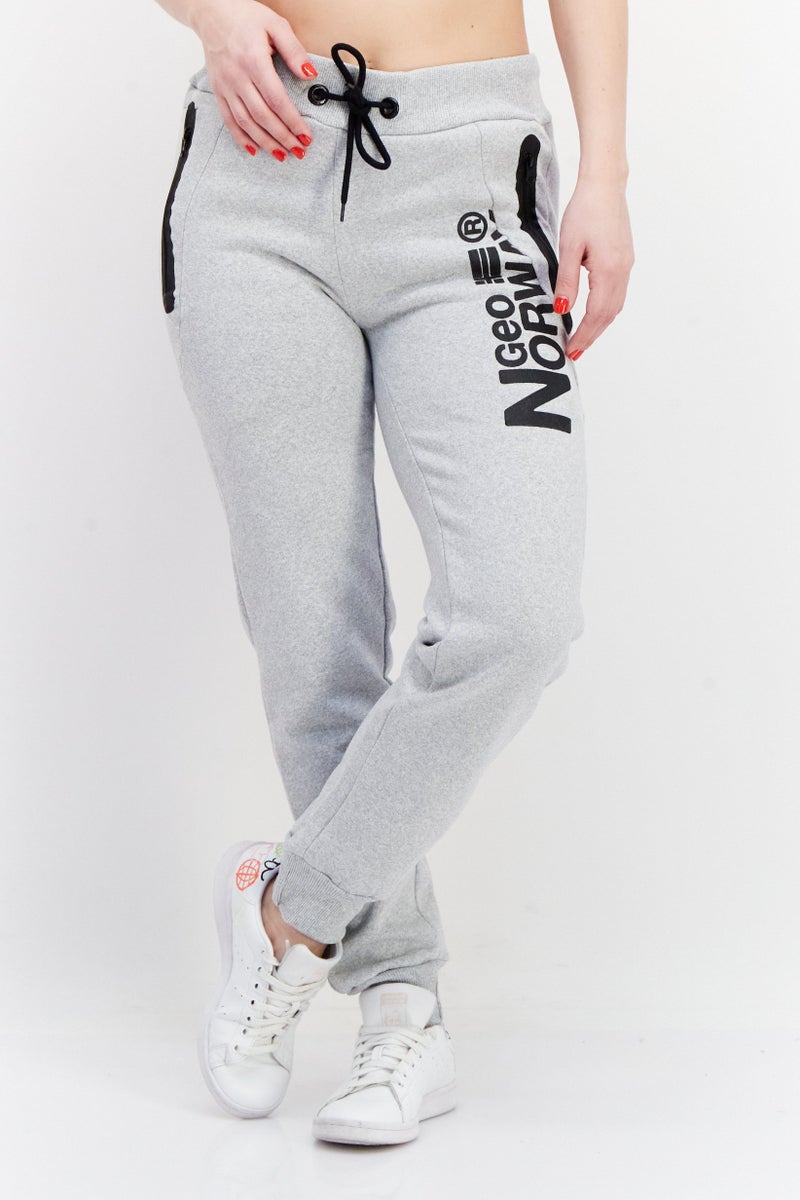 Women Drawstring Brand Logo Jogger Pants, Light Grey