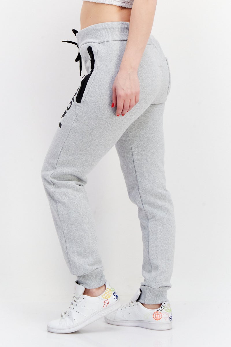 Women Drawstring Brand Logo Jogger Pants, Light Grey