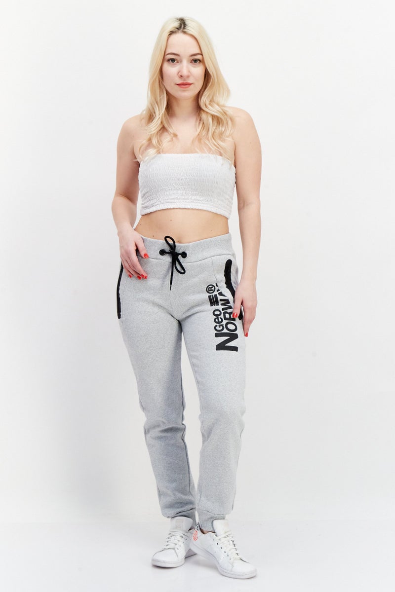 Women Drawstring Brand Logo Jogger Pants, Light Grey
