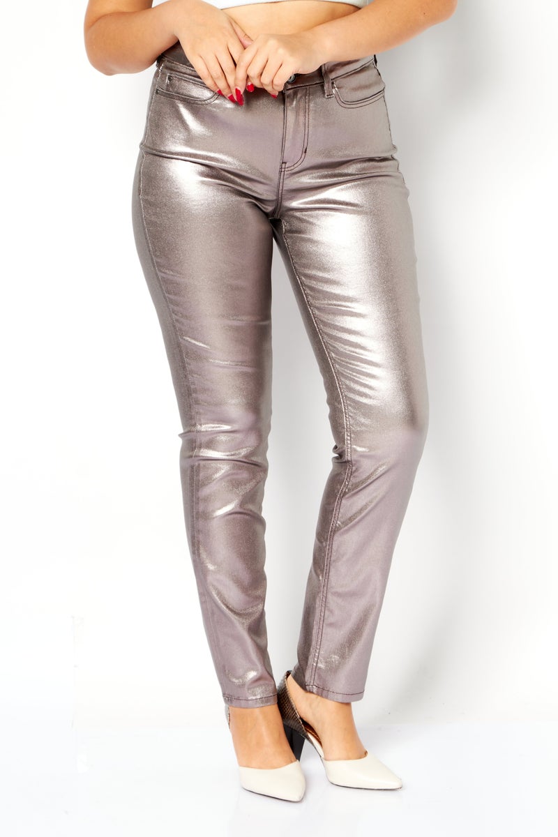 Women Skinny Fit Plain Chino Pants, Silver