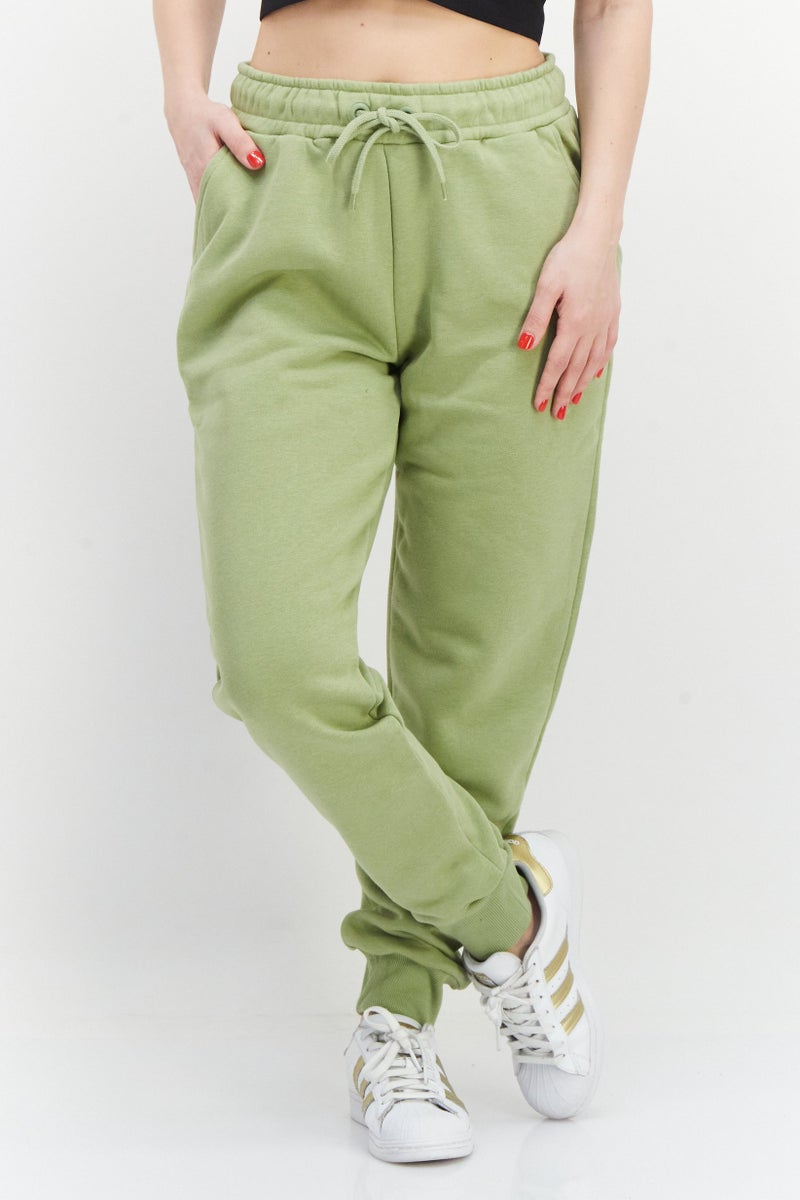 Women Drawstring Plain Sweatpants, Mint Green