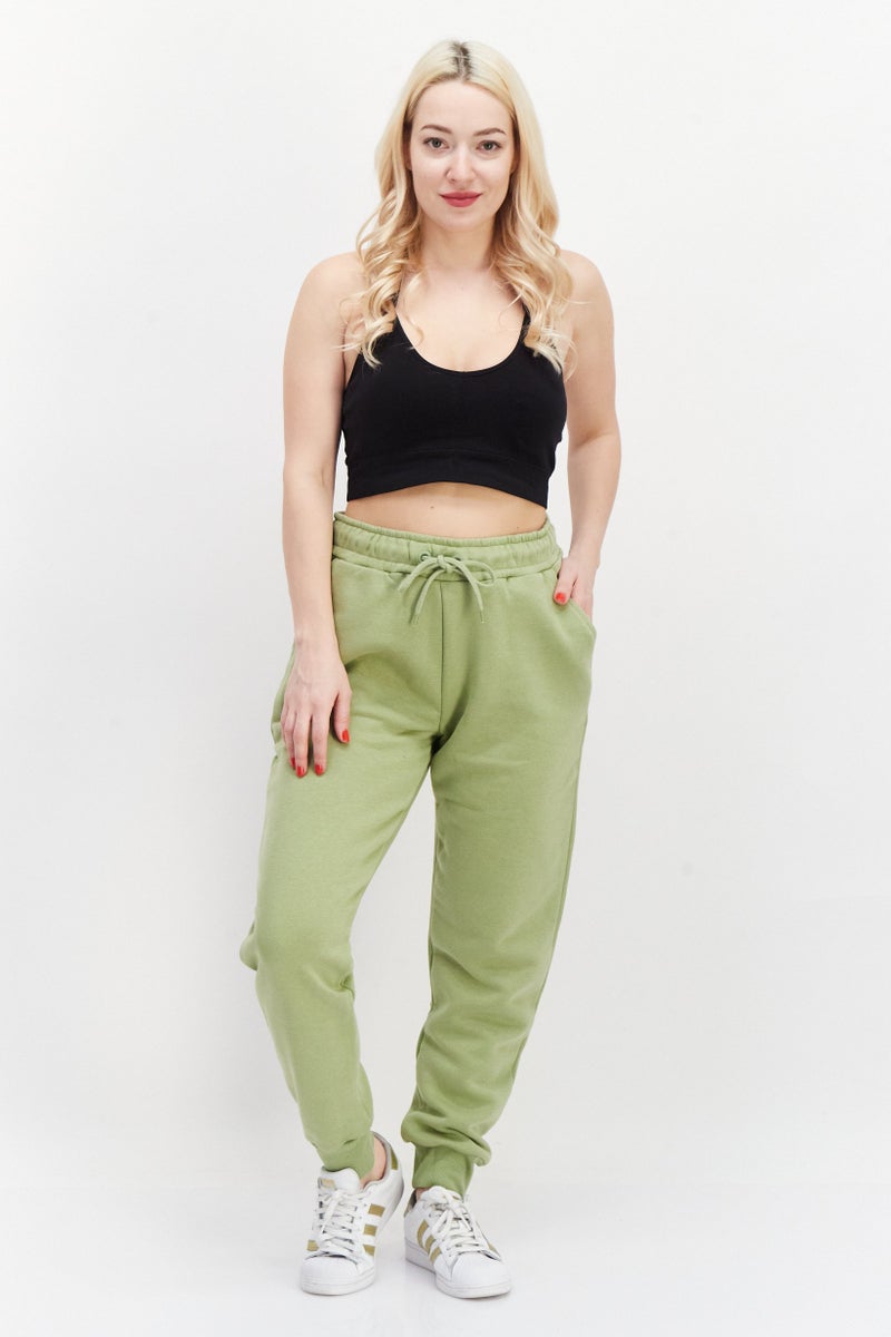 Women Drawstring Plain Sweatpants, Mint Green