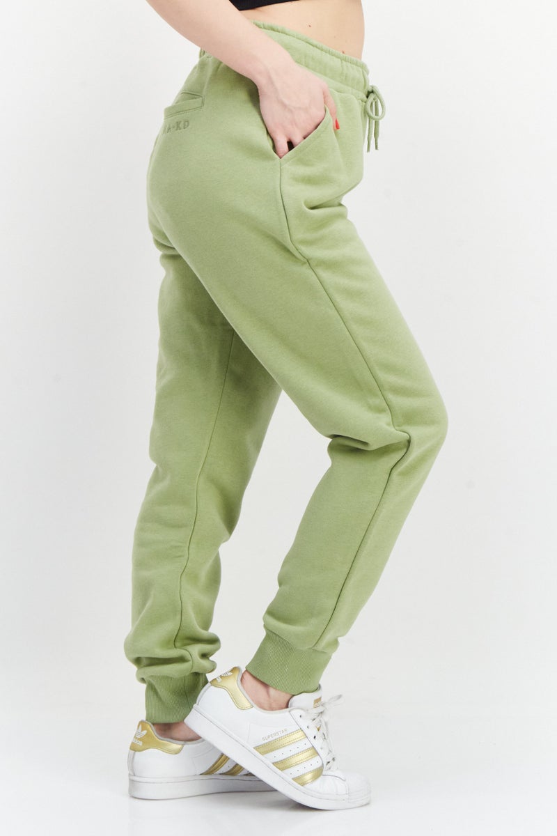 Women Drawstring Plain Sweatpants, Mint Green