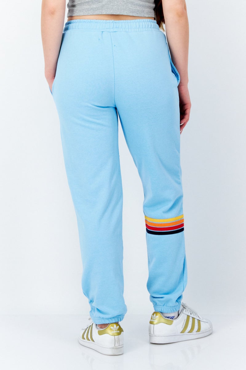 Women Drawstring Embroidered Logo Sweatpants, Light Blue
