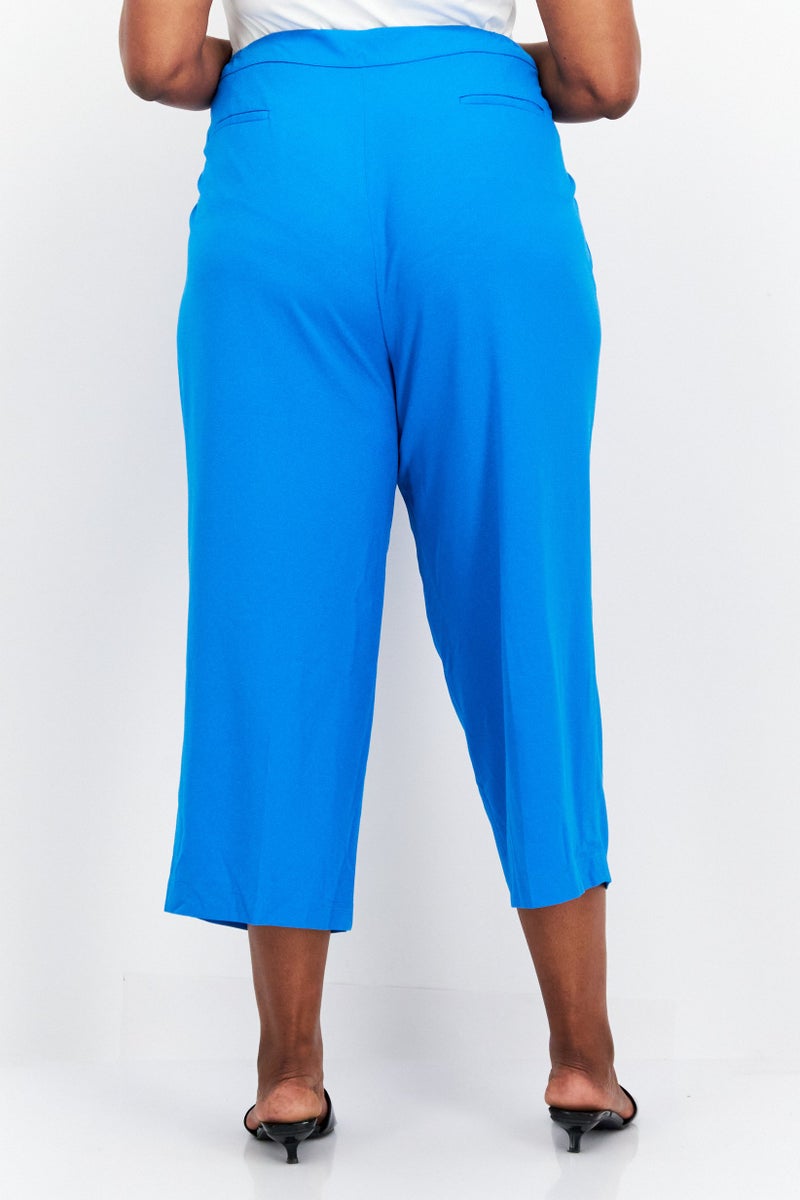 Women Plus Size Textured Straight Leg Pants, Aqua Blue