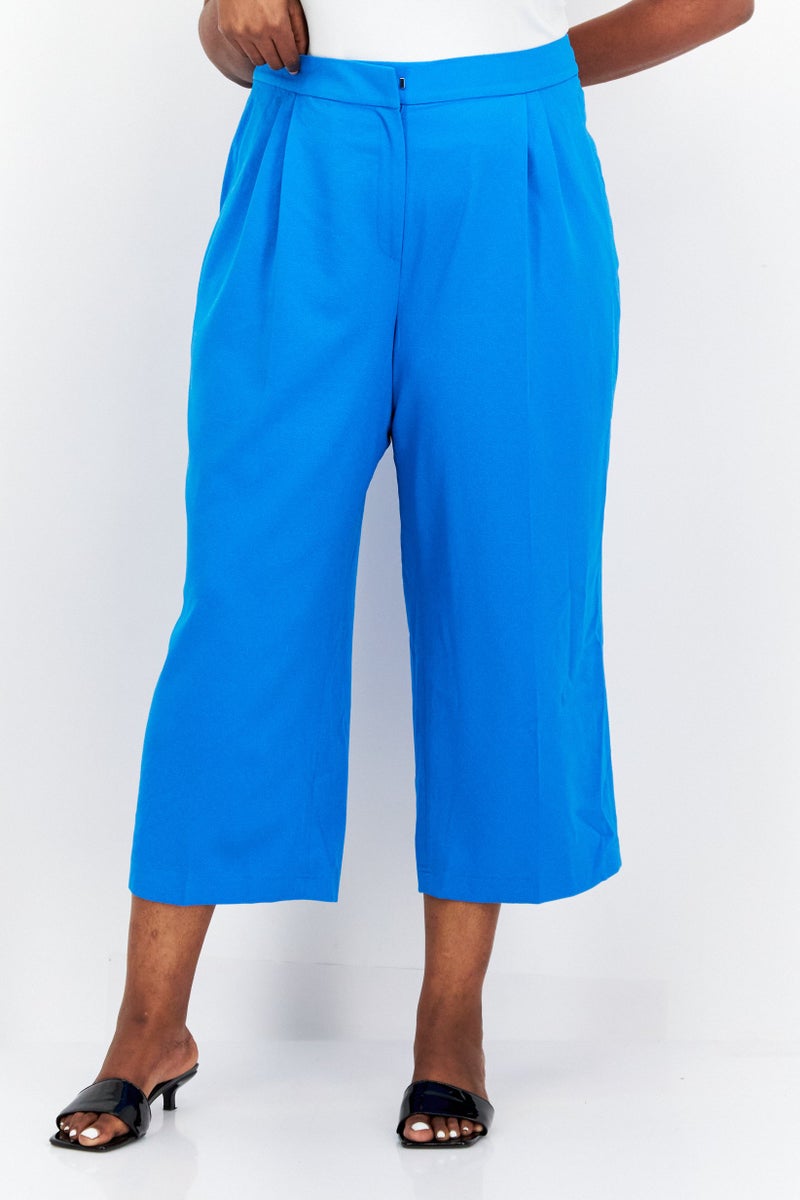 Women Plus Size Textured Straight Leg Pants, Aqua Blue