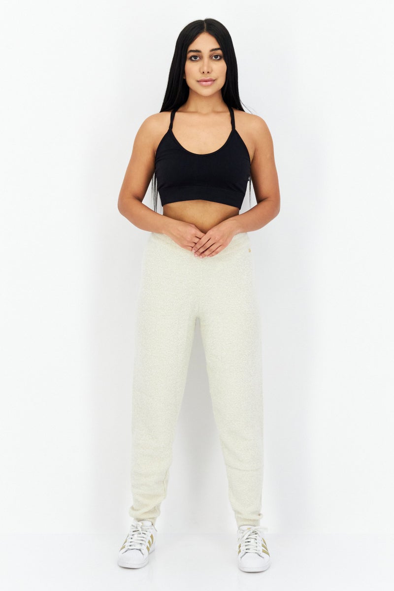 Women Regular Fit Brand Logo Pull-On Sweatpants, Beige