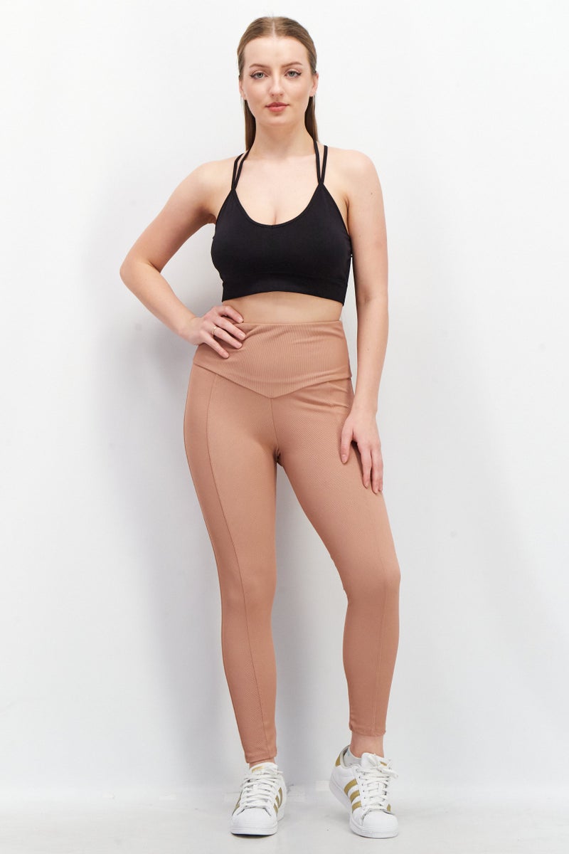 Women High Waisted Fit Ribbed Pull-On Leggings, Mauve