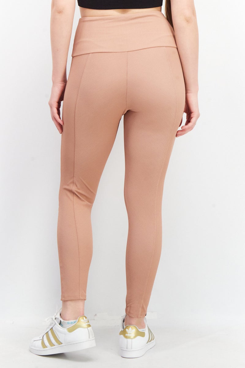 Women High Waisted Fit Ribbed Pull-On Leggings, Mauve