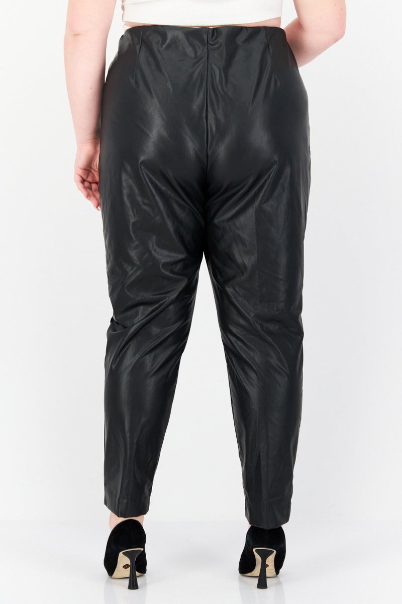 Women Plus Size Faux Leather Pants, Black